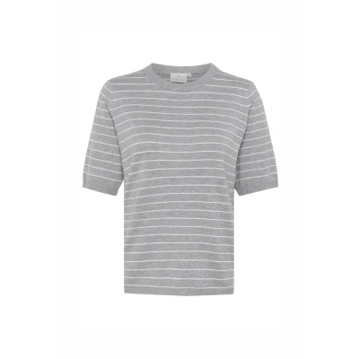 Bild av Kaffe Lizza Striped Tshirt med print, Storlek: 40, Grey mel chalk narrow stripe