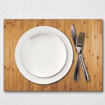 Bild av Comart, Amerikansk Bamboo Edge Bordstablett, 4 delat set för bord, frukost, lunch, middag, värmebeständig, naturlig bambu, 30 x 45 cm