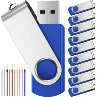 Bild av USB minnessticka 8 GB 10 pack 2.0 minnen bulk flashminne svängbart hänge blå värde multipack hoppenheter bärbar pennenhet med LED indikator för datalagring av FEBNISCTE