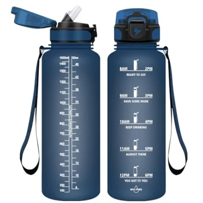 Bild av Vikaster 1,5 l drickflaska med sugrör, BPA fri 1 500 ml, läckagesäker plastvattenflaska, för yoga, resor, fitness, vandring, utomhus