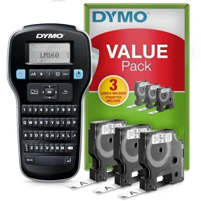 Bild av Dymo LabelManager 160 etikettskrivarstartsats Handhållen etikettskrivare Med 3 rullar D1 etikettejp QWERTY tangentbord Perfekt för kontor och hem