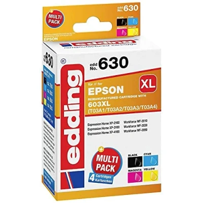 Bild av Edding bläck kombipack ersätter Epson 603XL (T03A1/A2/A3/A4) kompatibel svart, cyan, magenta, gul