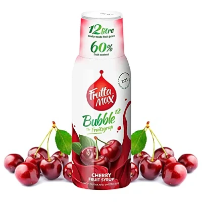 Bild av 2 pack FruttaMax Fruktsirapskoncentrat Mindre socker med 60% fruktinnehåll lämplig för läskmaskin (2 x 500 ml) Körsbär)