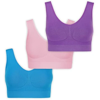 Bild av UnsichtBra bystare dam behå utan buegel 3 pack välfött bystskor toppar byglar mjuk BH sömn stilla sport bralette rosa, blå, lila