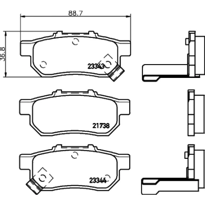 Bild av HELLA 8DB 355 017 151 Jeu de plaquettes frein avec indicateur d&#039;usure HONDA: CIVIC 6 Hatchback, Jazz 3, 2
