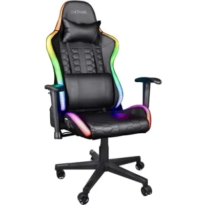 Bild av Trust Gaming Chair with RGB LED illuminated Edges GXT 716 Rizza Ergonomic PC Desk Swivel 350 Colours and Effects, Full Rotatable Seating, 175 Tiltable Backrest Black