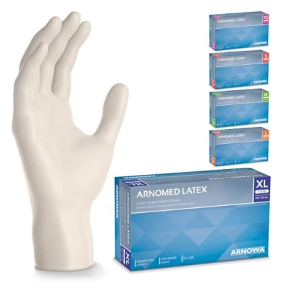 Bild av ARNOMED Latex engångshandskar XL, vita, puderfria, 500 st/ask, engångshandskar, i latex, latexhandskar finns storlekarna XS, S, M, L &amp; XL.