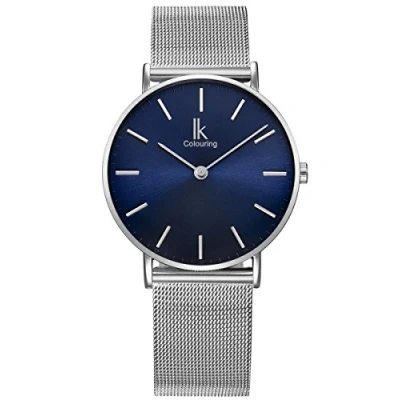 Bild av Alienwork Navy Blue Klocka Herr Dam Silver Mesh Armband Blå Ultratunna