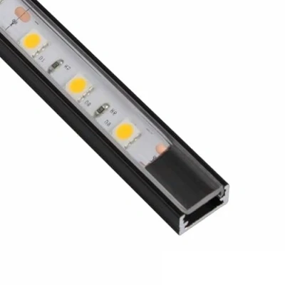 Bild av Ledomec LED ALU profil smal list (14 x 7 mm) i svart med lock (1 m klart fodral)