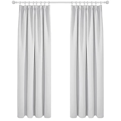 Bild av Deconovo Set med 2 termiska mörkläggningsgardiner mot kyla, sovrum vuxen kök gardin vardagsrum modern design rynkelband, pärlgrå, 132 x 229 cm