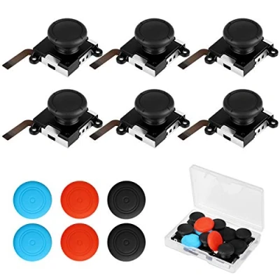 Bild av EEEKit 6 st ersättningsjoystick, 3D omkopplare, analoga joysticks, vänster/höger, rocker, kompatibel med Nintendo Switch Joy Con Controller Caps Stick ersättning