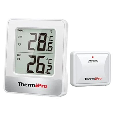 Bild av ThermoPro TP200 trådlös inomhustermometer för 2 rum Rumstermometer med utomhussensor Temperaturmätare Termometer inomhusbruk Utomhustermometer trädgård, djurkoja, växthus