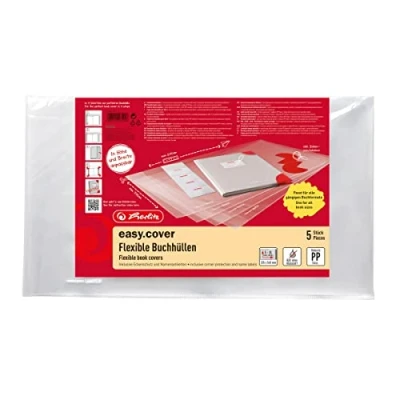 Bild av Herlitz 50014750 bokomslag för skolböcker enkelt skydd, bokfodral transparent, alla vanliga bokformat, 5 stycken