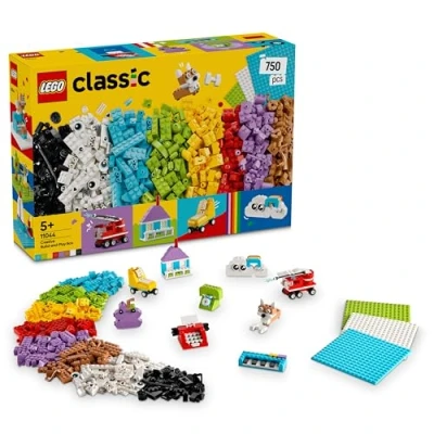 Bild av LEGO Classic Kreativ bygg och leklåda, Färgglada byggklossar för barn, Roliga byggleksaker som inkluderar hus, hund, brandbil, moln regnbåge, Present till pojkar flickor från 5 år 11044