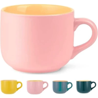 Bild av 650 ml tekopp, kaffekopp, XXL kopp, keramik, soppkoppar med handtag, jumbokoppar, stor kaffe, te, müsli, soppskål, skål, porslinskopp, soppskål handtag (rosa)