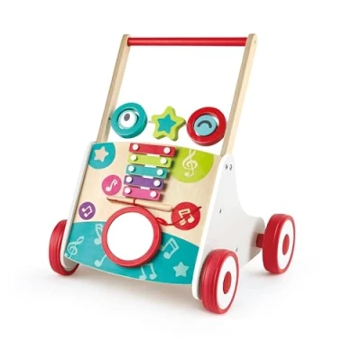 Bild av Hape My First Musical Walker, Wooden Push Along Baby Walker Trainer with Music Box &amp; Activities, 10 Months and Up, Colourful