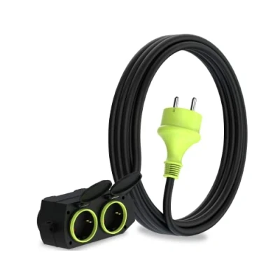 Bild av MutecPower 3 m Förlängningssladd med 4 Schuko uttag för utomhusbruk IP44 vattentät kabel H05RR F3G1,5 mm skyddskontaktuttag elektrisk förlängning vägs meter svart/grön
