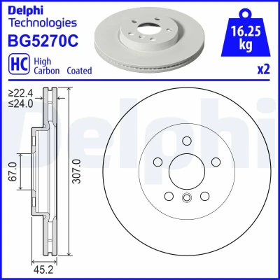 Bild av DELPHI Bromsskiva 307mm 24mm 5 ventilerad BG5270C 34106891079 Bromsskivor