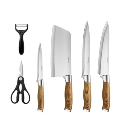 Bild av AURMOO Set med Köksknivar Set, Köksknivar, Köksknivsats, Kökskniv, Universalkniv, Multifunktionella Knivar, Skalkniv, Köksax(6pcs)