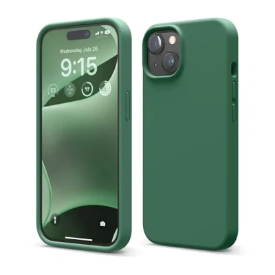 Bild av elago Kompatibel med iPhone 15 fodral, flytande silikonfodral, heltäckande skyddsfodral, stötsäkert, smalt telefonfodral, reptåligt mjukt mikrofiberfoder, 6,1 tum (alpingrön)
