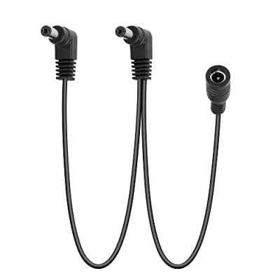 Bild av GELRHONR Tusensköna kedja strömkabel, 1 till 2 vägs Daisy kabel gitarr effekt pedal strömförsörjning delarkabel, DC5521 9V 2A splitter sladd med höger vinkel 1,8 m, svart