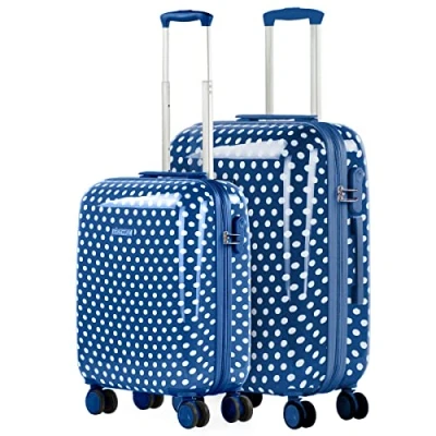 Bild av ITACA Uppsättning av 2 Childrens Bagage. 4 hjul Vagn 55/65 cm. Tryckt polykarbonat. Resor Resväskor Styv, bekväm och lätt. Kvalitet design., Blå
