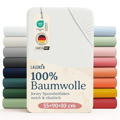 Bild av Laleni Jersey Underlakan 55x90 cm för Samsovning OEKO TEX Certifierat Spjälskydd av 100% Bomull Barnvagn Sängkläder Baby i Ivory