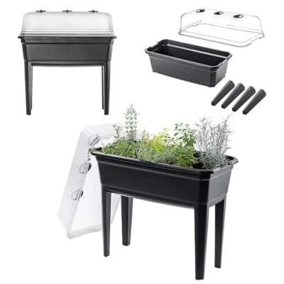 Bild av KADAX Växthus på ben, 42 l av plast, odlingskruka med lock ventilationsöppningar, örtbädd för balkong, trädgård och terrass (plast 75 cm, antracit)