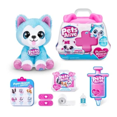 Bild av Pets Alive Pet Shop Surprise Series 3 Puppy Rescue från ZURU, Wolf Dog, Nurture Play, Soft Toy Unboxing, Heal Adopt Interactive, Ultra Plushies med Electronic Speak and Repeat (Wolf Dog)