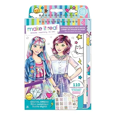 Bild av Make It Real Fashion Design Sketchbook: Digital Dream. Inspirational Coloring Book for Girls. Includes Sketchbook, Stencils, Puffy Stickers, Foil and Guide