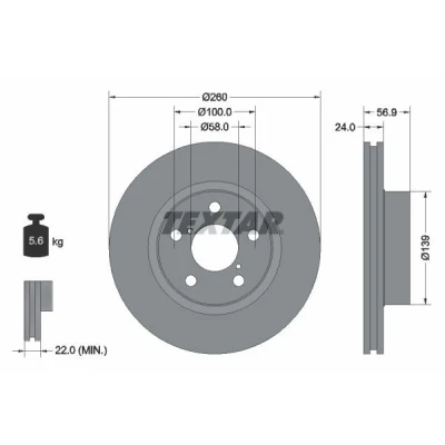Bild av TEXTAR 92081900 Disque de frein 260 24 05/07 100 ventilé l&#039;intérieur sans boulon fix roue, moyeu roue SUBARU: Impreza II Berline