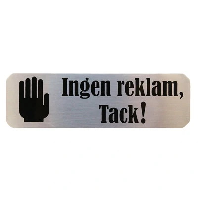 Bild av Generic Skylt Ingen reklam, tack Silver 30 x 100mm