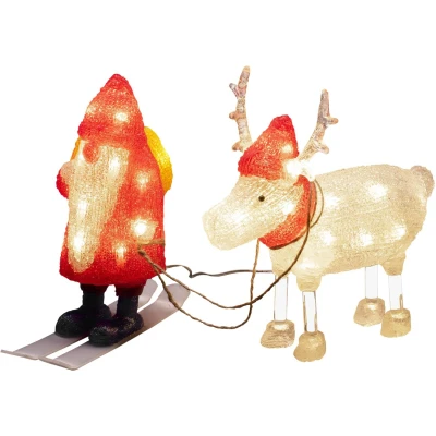 Bild av Konstsmide LED akryl jultomte med renar, 40 varma vita dioder, 24 V, utomhus (IP44), vit kabel 6239 103, röd/vit
