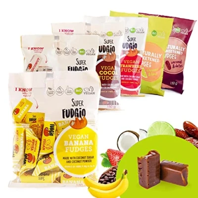 Bild av SUPER FUDGiO BIO Candies Favourites Mix Vegansk och glutenfri Ekologiska karamellgodis utan palmolja med ekologisk kokosmjölk kokossocker 6 x 150g Multipack