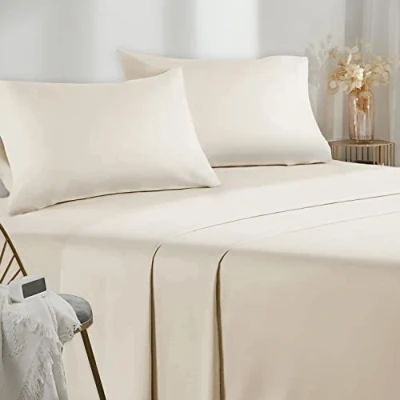 Bild av Sängkläder 90x190/200 3 Delar Set i Mikrofiber Lakan 90x200 cm Platt för 2 Person 160x280 1 Örngott 50x80 Hög kvalitet Beige