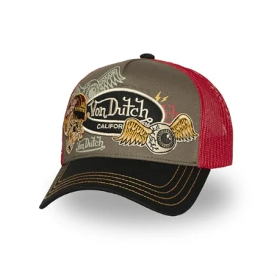 Bild av Von Dutch Grå Trucker Keps Twill Multi Patches Brown/Black/Red A Frame @ Hatstore