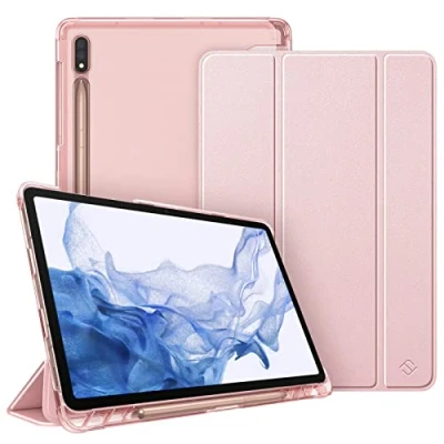 Bild av Fintie Fodral till Samsung Galaxy Tab S7 11&#039;&#039; 2020 SM T870(Wi Fi) T875(LTE) med S pennhållare, lätt slimShell genomskinligt frostat stativ bakskydd, automatisk väckning/sömn, Roséguld