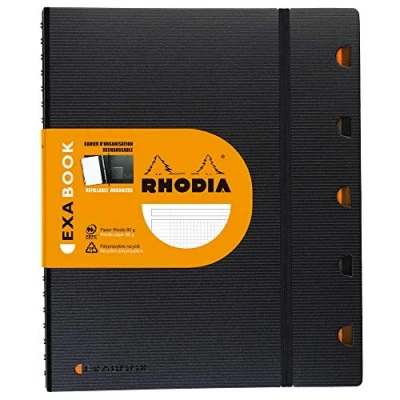 Bild av RHODIA 132142C Exabook svart A4+ påfyllningsbar organiseringsanteckningsbokSmå kvadrater160 avtagbar perf. 4 hål Clairefontaine papper 90 g polypro fodral (plast) rodiaktivt