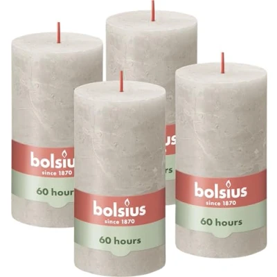 Bild av Bolsius Rustic Pillar Candle, Light Grey, 13 x 7 cm (Pack 4)