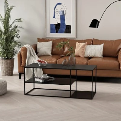Bild av [en.casa] soffbord Solund sidobord metall svart matt vardagsrumsbord med förvaringsutrymme 120 x 50 cm rektangulärt