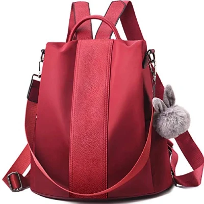 Bild av Charmore damryggsäck i vattentät nylon, skolväska, stöldsäker dagväska, axelväska, Röd Burgundy Large