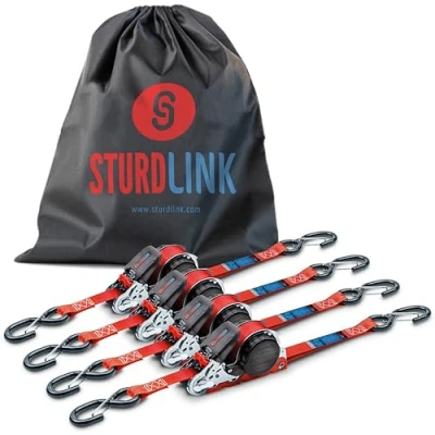 Bild av automatisk spärrremmar 5 m 25 mm S krokar med LC 350 kg/700 kg U stift bandrullare fyrhjulsbilsfäste i släpvagnsfästen parti 4 påsar EN 12195 2