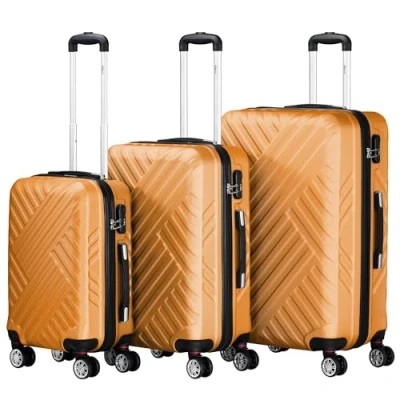 Bild av Zelsius Resväskeset i 3 delar, väska med hårt ABS skal kombinationslås, dubbla hjul och inre skiljevägg, handbagage, rullväska, stor resväska, apelsin