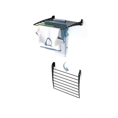Bild av foxydry Vikbar väggmonterad klädtorkare fällbar balkong inomhus eller utomhus aluminium och stål (Svart Stängning nedåt, 1x Fold 60)