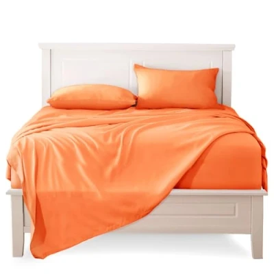 Bild av Sängkläder Set 90x190 200 3 Delar 100% Bomull lakan med resår 90x200 cm Platt för 1 Person 160x280 Örngott 50x80 Orange