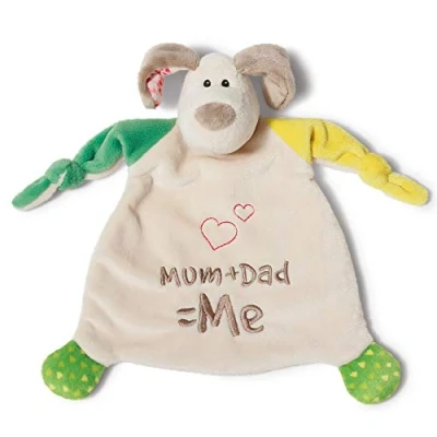 Bild av NICI Mysig handduk hund &#039;Mum+Dad=Me&#039; 25 x cm noffelhandduk från 0+ månader gosig för spädbarn och småbarn gosedjur/snuffelhandduk baby gosefilt flickor pojkar 40037
