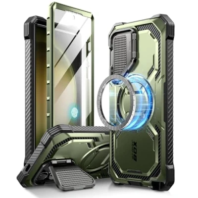 Bild av i Blason Armorbox för Samsung Galaxy S24 Ultra Case MagSafe med kameraskyddsstativ [Stödjer trådlös laddare] 360 helkroppsfodral skärmskydd och ställ telefonfodral Ultra, grön