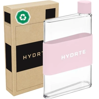 Bild av Hydrte Den platta vattenflaskan läckagesäker platt vattenflaska BPA fri plast ultimata handväskan tunn passar i alla väskor (350 ml, champagnerosa)