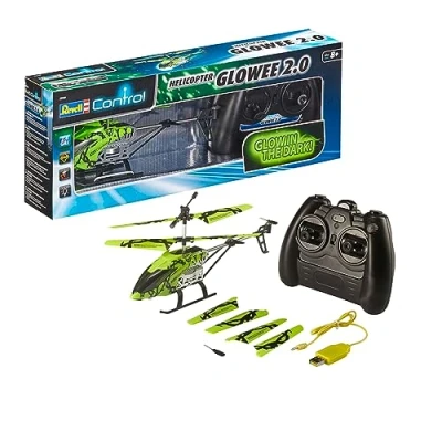 Bild av Revell Control Helicopter Glowee 2.0 I lysdioder för spektakulära ljuseffekter koaxial rotorsystem med Gyro 3CH GHz fjärrkontroll Inkluderar USB laddare och ersättningsrotorset