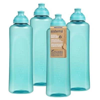 Bild av Sistema Swift Twist &#039;n&#039; Sip Sports Vattenflaskor 480 ml Läckagesäkra barnvattenflaskor Tillverkad med återvunnen plast BPA fri blågrön sten 4 stycken
